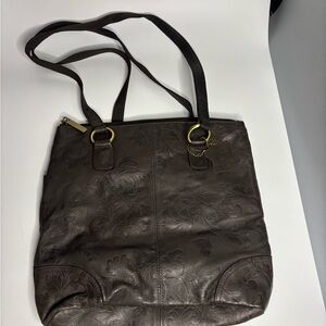 Giani Bernini Embossed Dark Brown genuine leather hipster Shoulder Bag